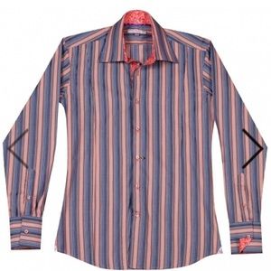 Coton Doux styled in France men’s fitted blue and orange striped‎ shirt